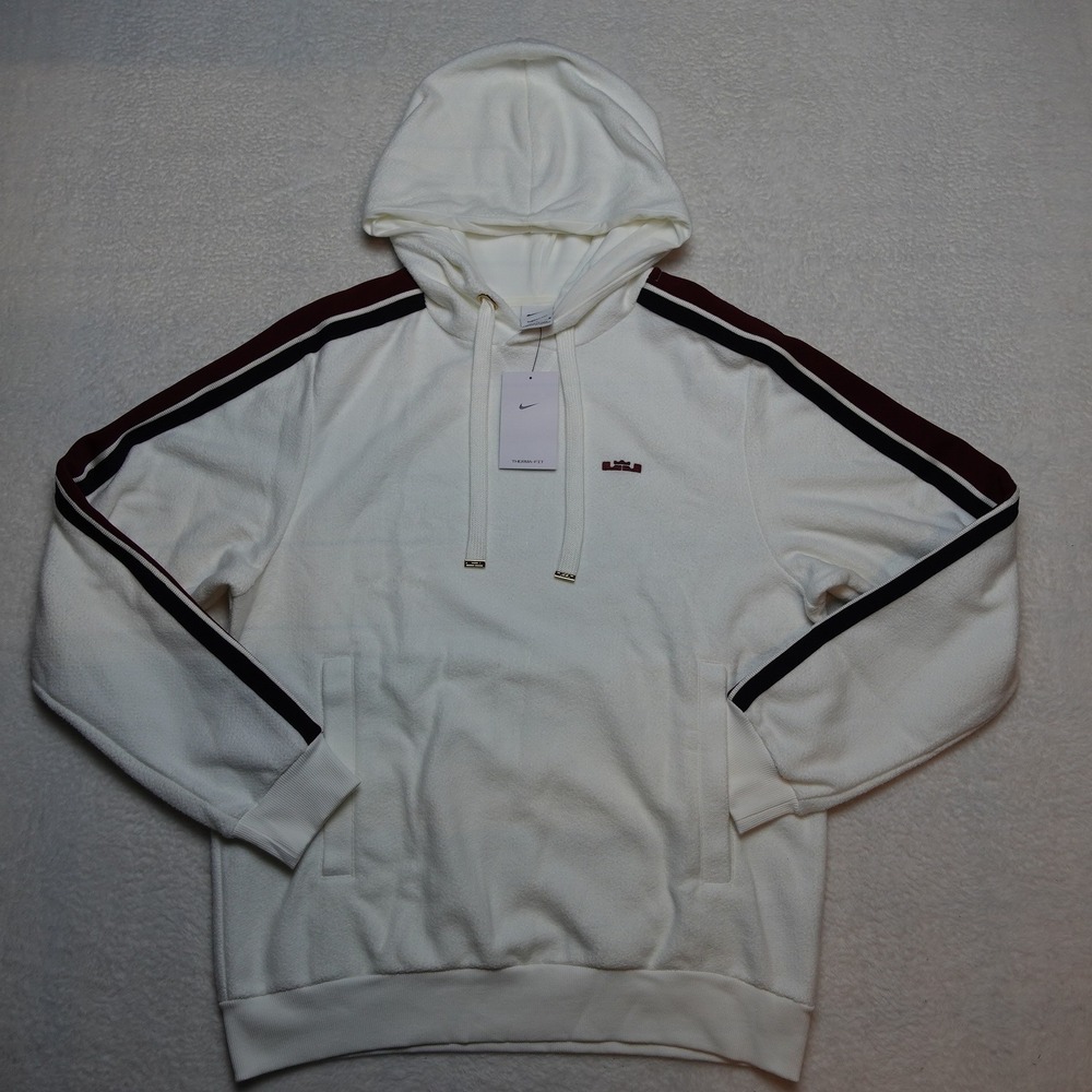 Nike LeBron James Hoodie Mens Size M White Therma-FIT Striped HV3403-133